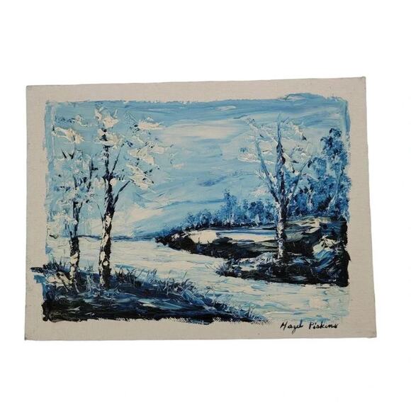 Hazel Pickens Original Oil Painting Winter Landscape Snow Scene Vintage 12x9 - Picture 2 of 8